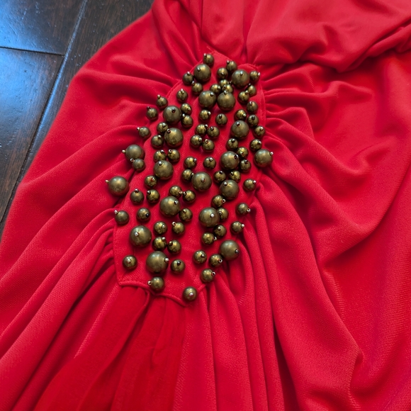 Mikael Aghal Beaded Draped Gown - Orange Red - Picture 9 of 10